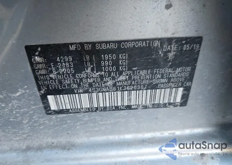 2019 Subaru Impreza 2.0I from USA, damaged, VIN 4S3GKAB61K3620387